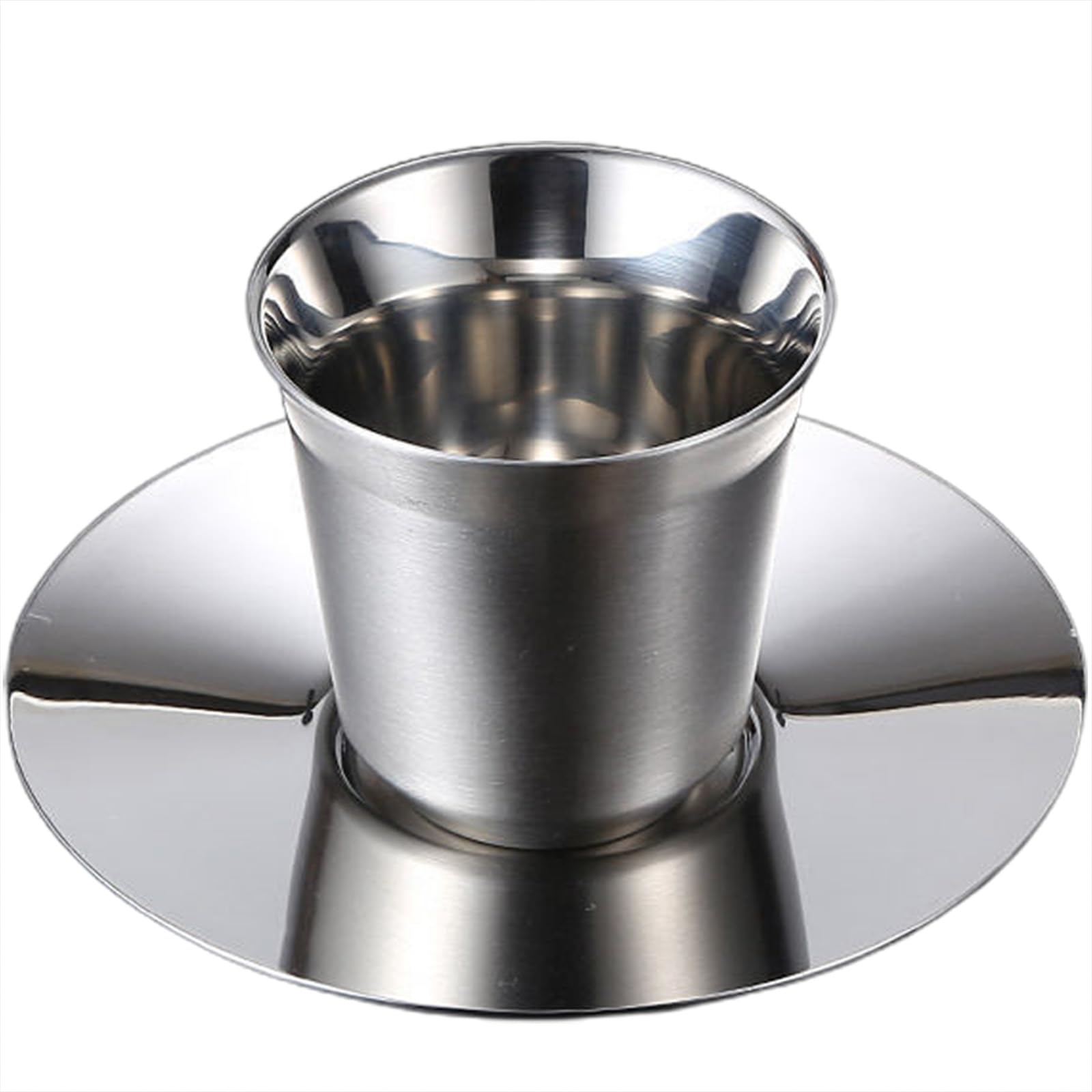 【TTQK】Stainless steel coffee cup+dish double -layer heat insulation portable mouth cup tea cup beer milk cup set【80ml-Silver】