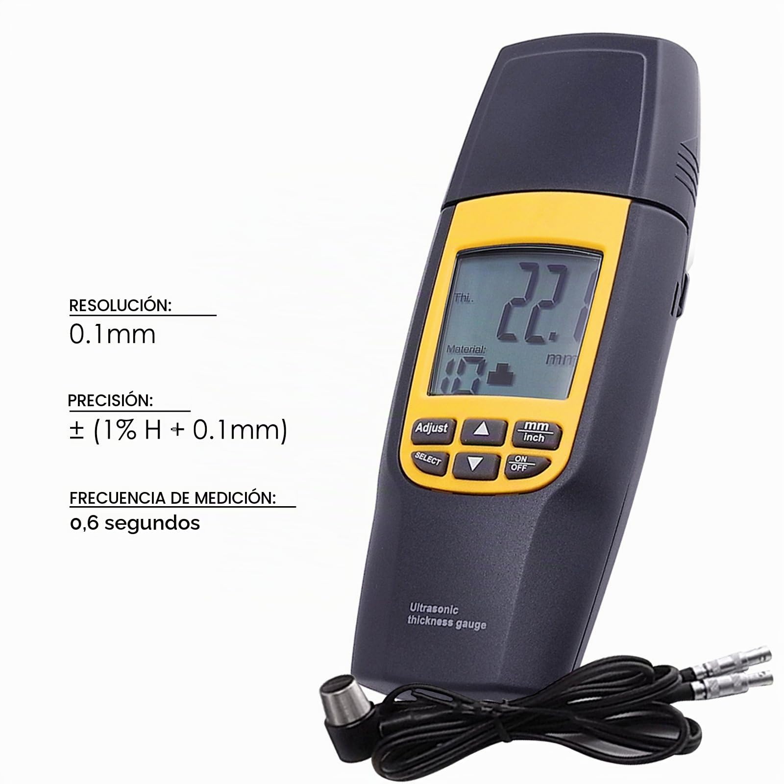 GAIN EXPRESS Medidor De Espesor Ultrasónico Medidor Probador 1.2~220 Mm Velocity LCD Digital para Metal Acero Aluminio Cobre Vidrio Plástico Plásticos Azulejo Latón Oro Plata Zinc