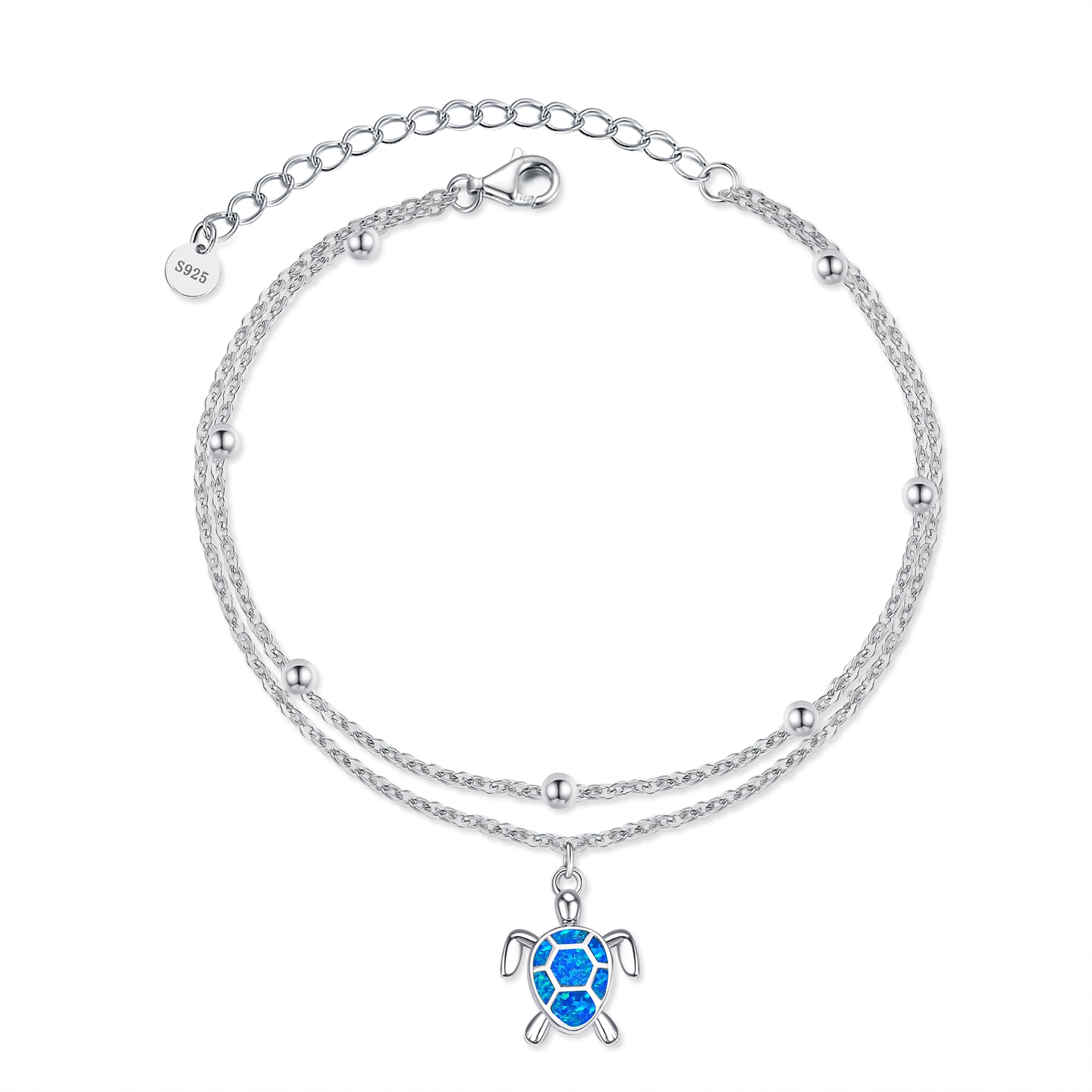 POPLYKE Cavigliera da donna in argento Sterling 925 con pietra di luna a doppio strato con pietra di luna, idea regalo per l'estate e la spiaggia