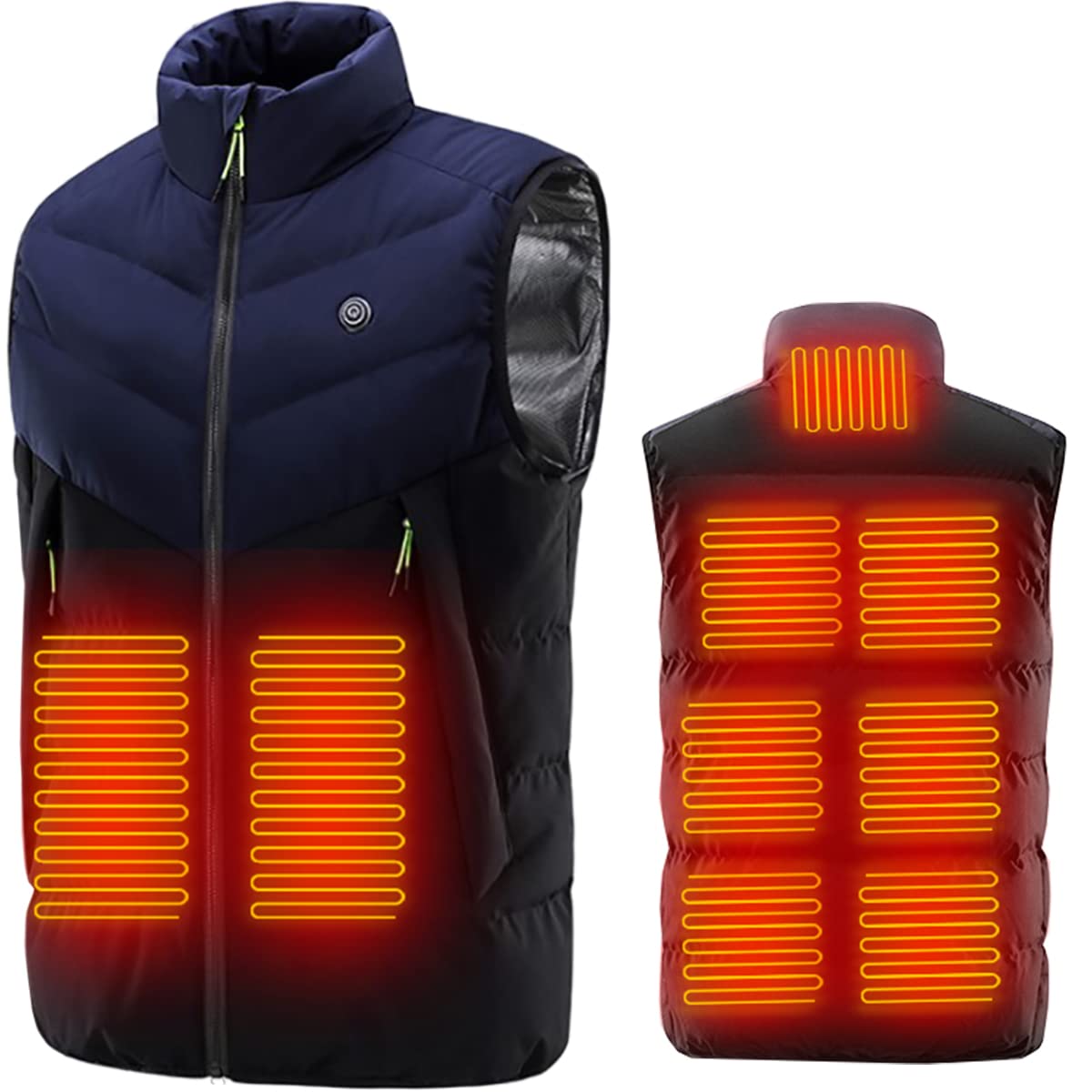 Chaleco calefactable para Hombre, Chaqueta térmica de Invierno con Carga USB eléctrica y 3 temperaturas Ajustables (sin batería Externa) (Azul Marino, Talla XS)
