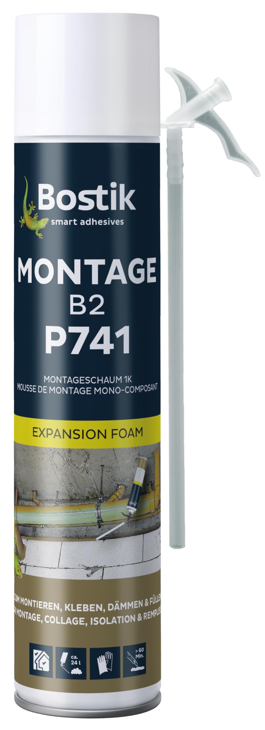 BOSTIK P741 Montage B2 – Einkomponentiger Polyurethanschaum, Zum Montieren, Kleben, Dämmen, Füllen, Gute Hafteigenschaften, Sofort einsetzbar, 500ml