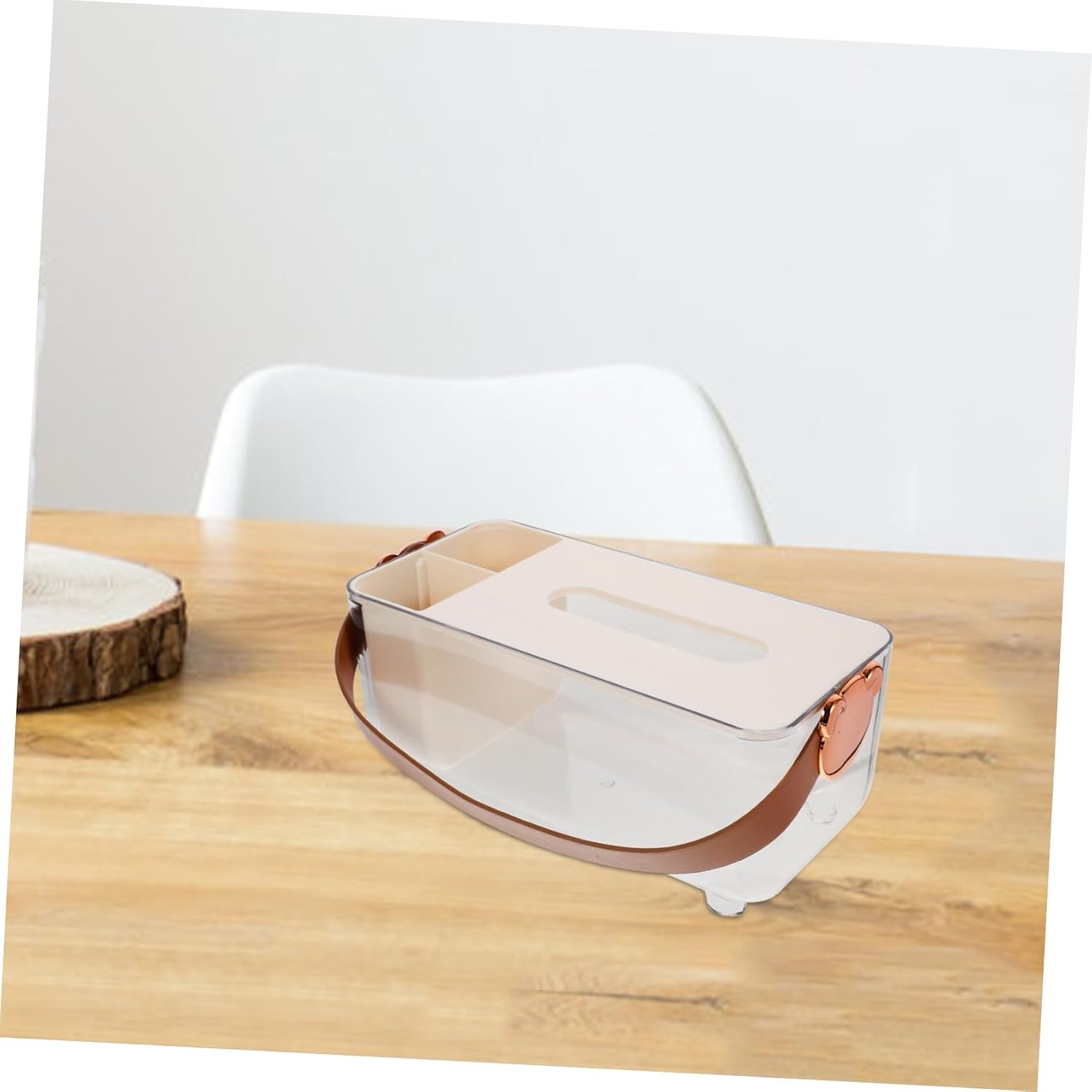 Multifunctional Tissue Storage Box with Leather Handle, PP PET image 3