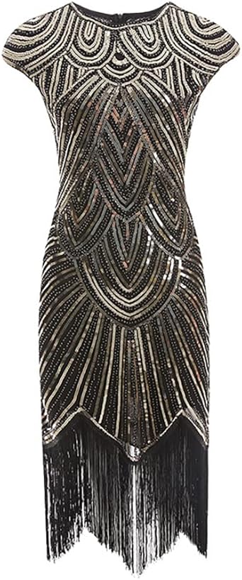 Cicano jaren-20-flapperjurk voor dames, vintage pailletten en franjes, The Great Gatsby-kostuumjurk, Goud, S