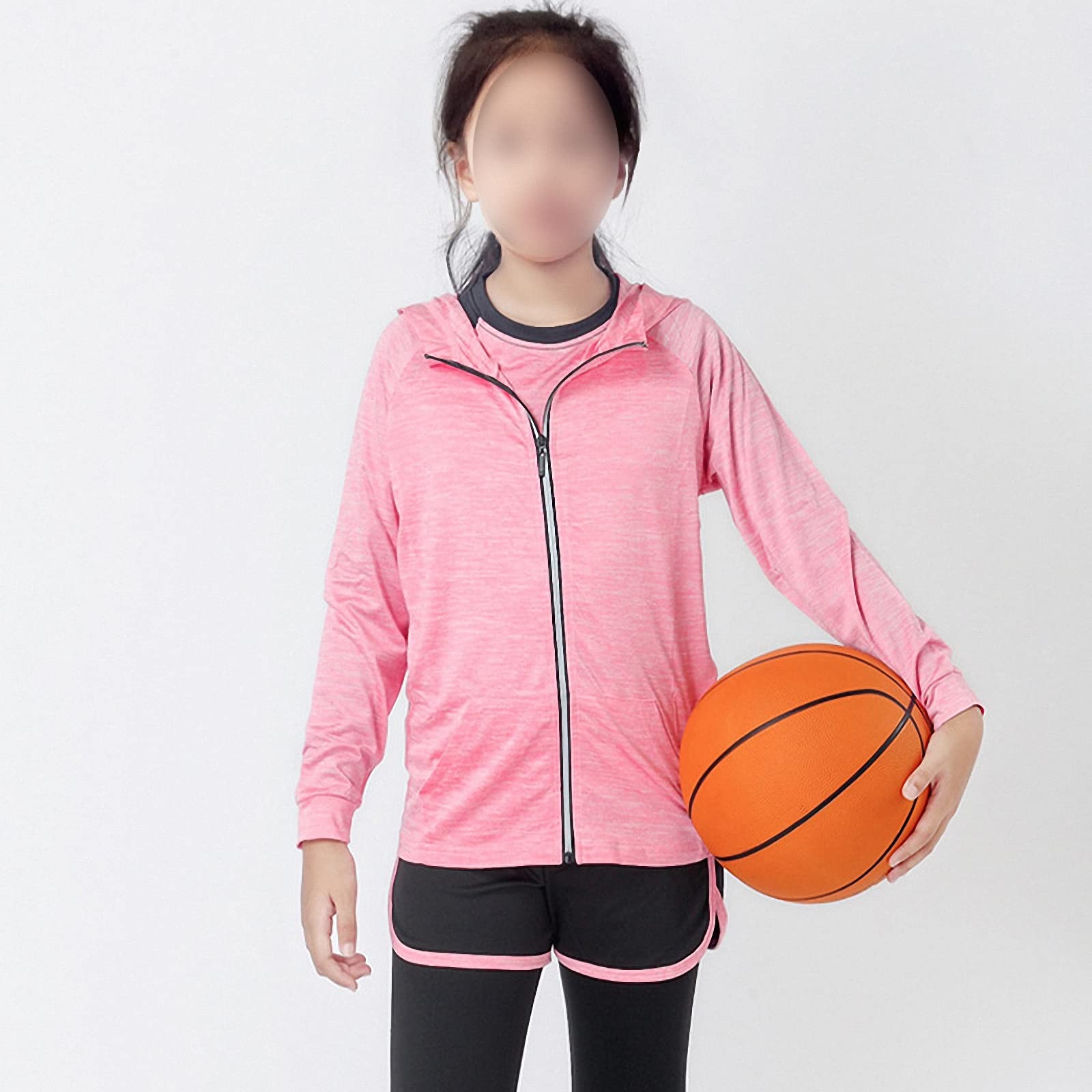 Ropa Deportiva de Fitness 5 Piezas,Traje de Chaqueta con Capucha para Correr de Yoga para niñas,Conjuntos de Entrenamiento de Baile,pantalón de Mallas de Secado rápido,Pink,170