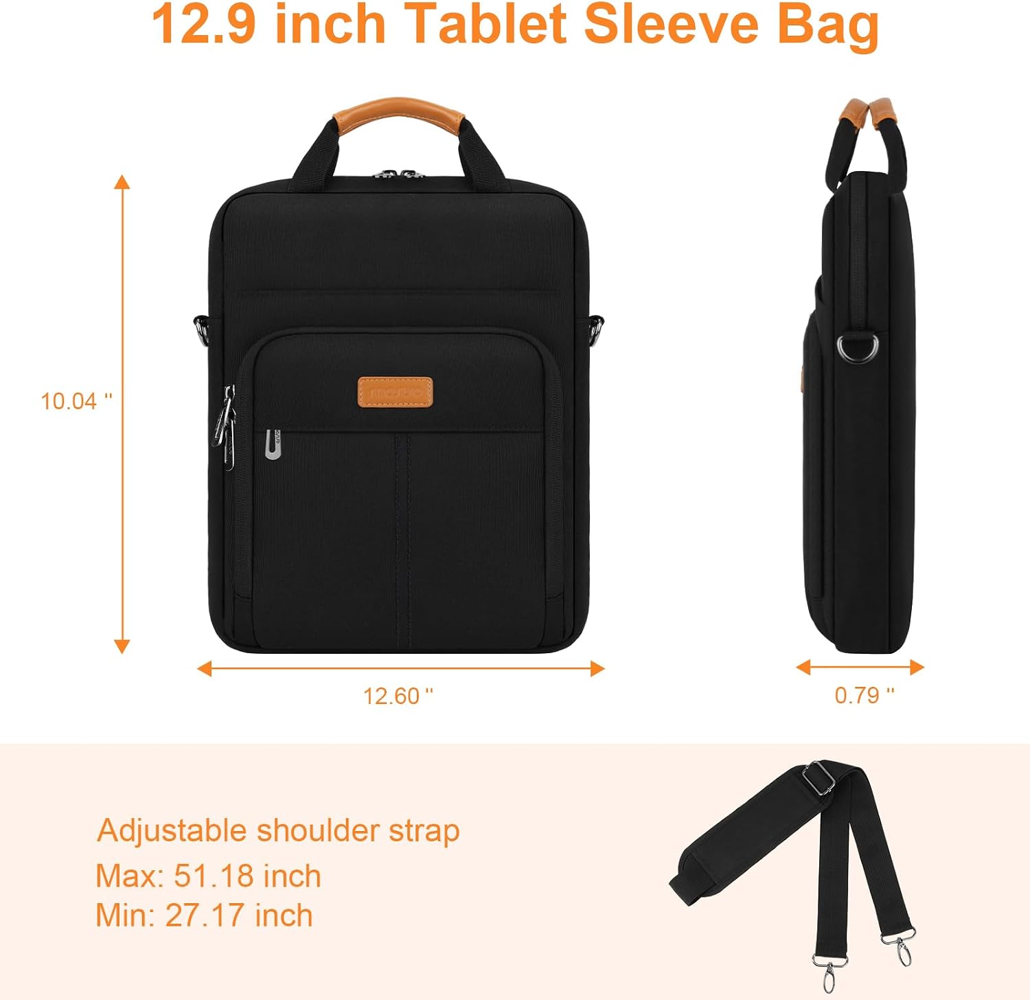 MOSISO 12.9 inch Tablet Sleeve Bag Compatible with iPad Pro 13 M4&iPad Air 13 M3 M2,iPad Pro 12.9 M2 M1 6/5,Surface Laptop Go 12.4,Galaxy Tab S8+/S9+ 12.4, Carrying Case Bag with 3 Pockets, Black