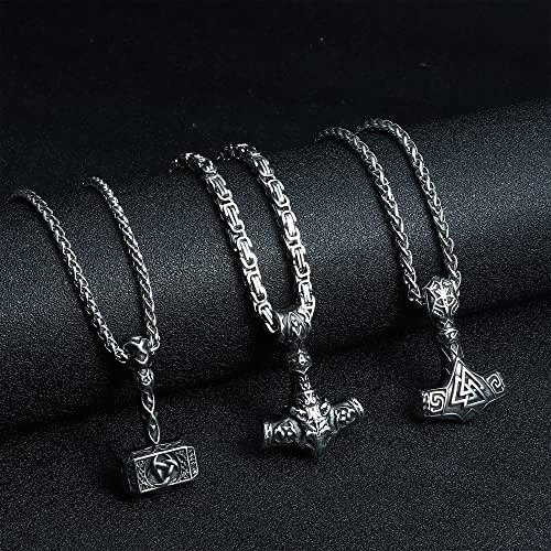 Rnblm Jewelry Mjolnir Pendant Necklace For Men Women Stainless Steel Viking Hammer Necklace Vintage Thor Miljonir Necklace 24" #TOP1
