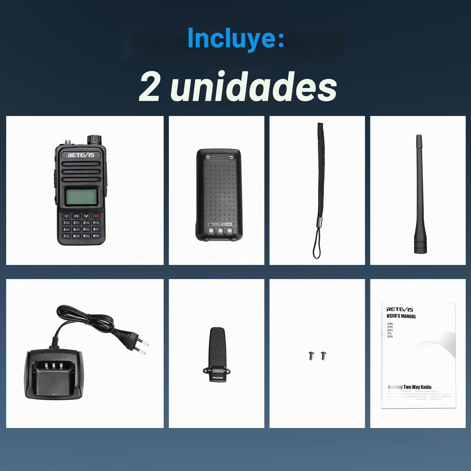 Retevis RT85 Emisora Doble Banda, Walkie Talkie Profesional (2 Piezas) | 1750Hz, 200 Canales DTMF FM Radio, Llamada de Emergencia, Largo Alcance Emisora 1400mAh para Caza, Senderismo