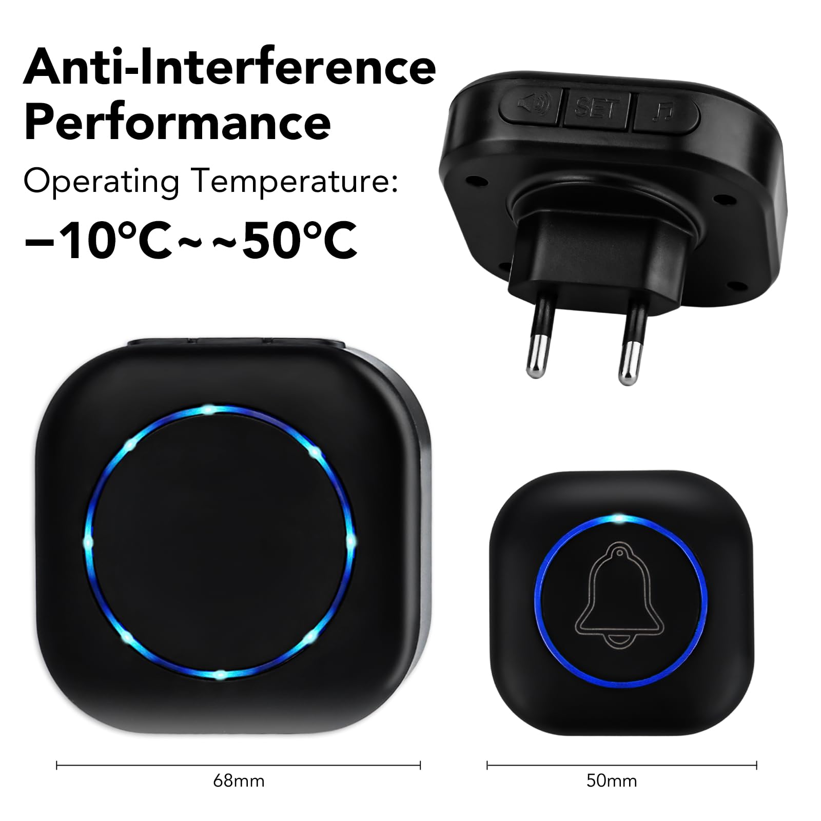 Sonnette Sans Fil Exterieur,200m Carillon Sans Fil Avec Pile,Doorbell 3 RéCepteur,38 MéLodies Et 4 Niveaux,Ring Doorbell,Carillon Sans Fil Pour Maison, HôTel, Urgence, Noir