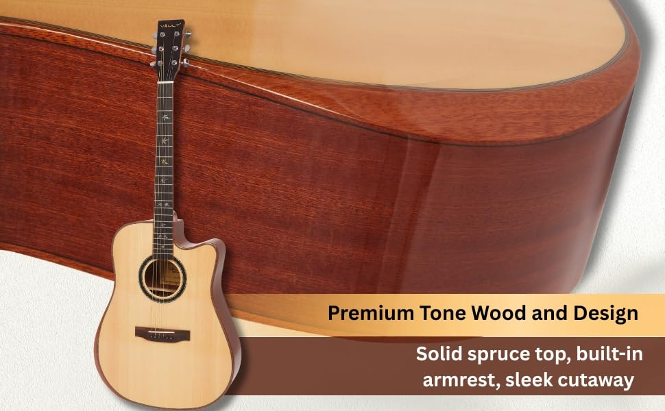 Image of Vault DA60CE 41-Inch Solid Spruce Top Electro-Acoustic Guitar with Dual EQ Pickup and Armrest - Natural