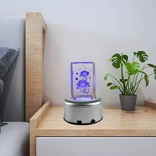 Miniatura 7 de Base de pantalla LED de 4 pulgadas y 7 LED, soporte giratorio de cristal para arte de cristal + base giratoria de 4 pulgadas de 360 grados para vasos