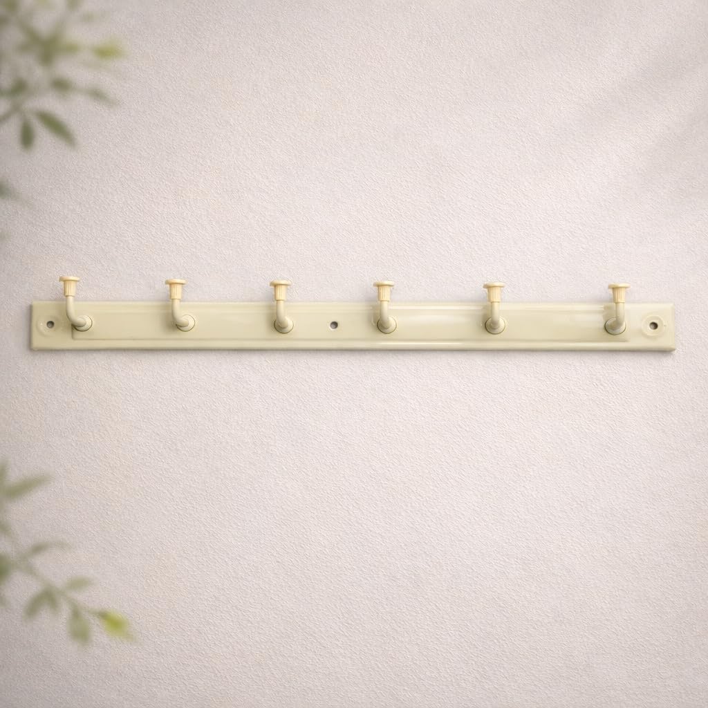 Wall Mounted Coat Rack, hanger Cream, 6 Hooks, metal frame, Entryway Organizer-image-29