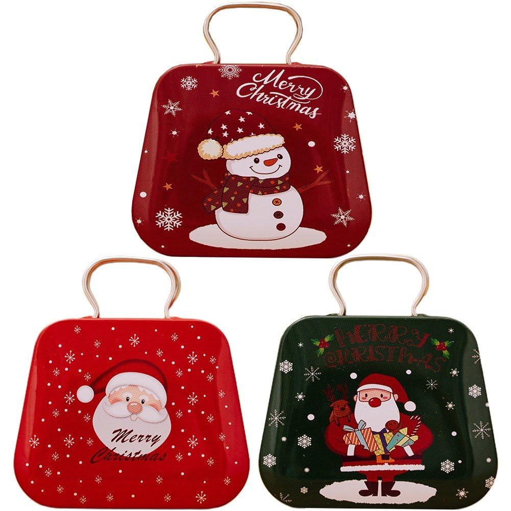 Hrippy B 3Pcs Christmas Tins Xmas Cookie Oxes Large Candy Tinplate Tins With Handle Metal Cookie Containers For Storing Iscuits Tea