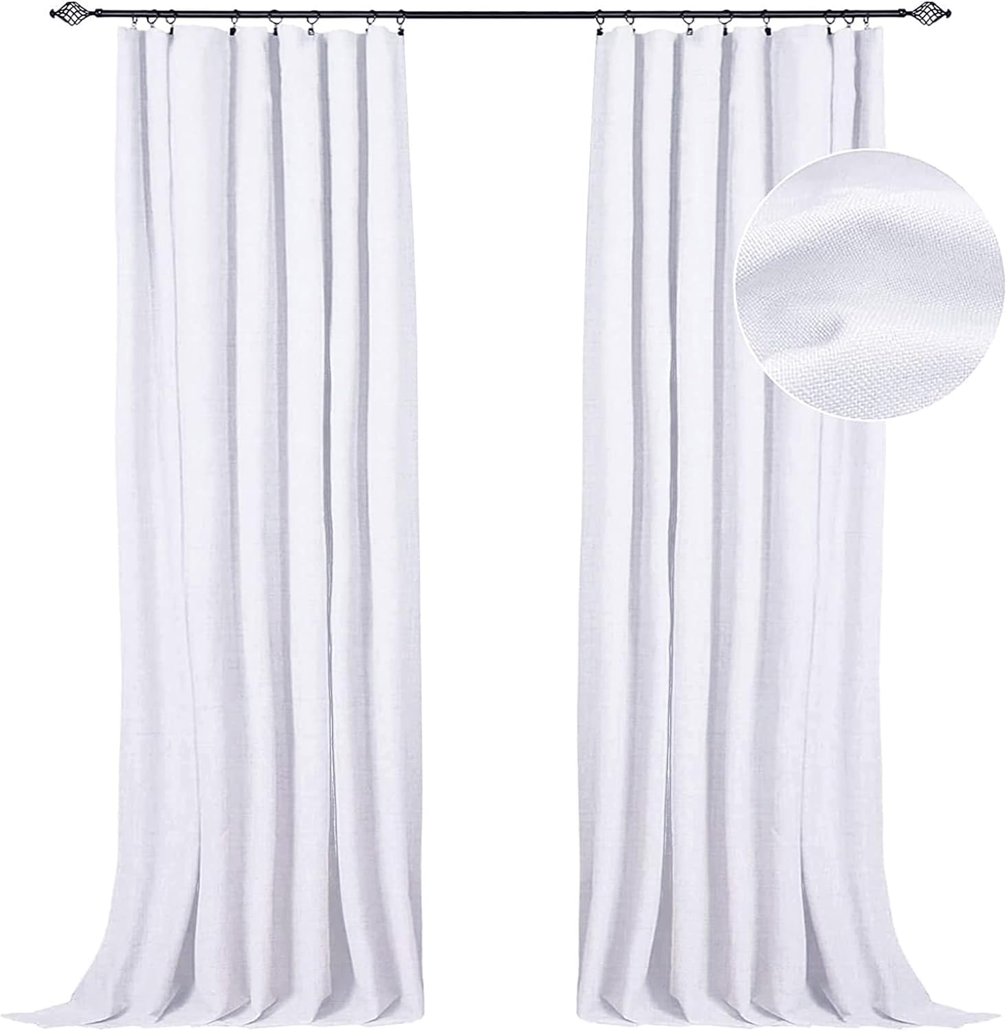 100 Blackout Shield Linen Blackout Curtains 108 Inch Long 2 Panels Set, Clip Rings