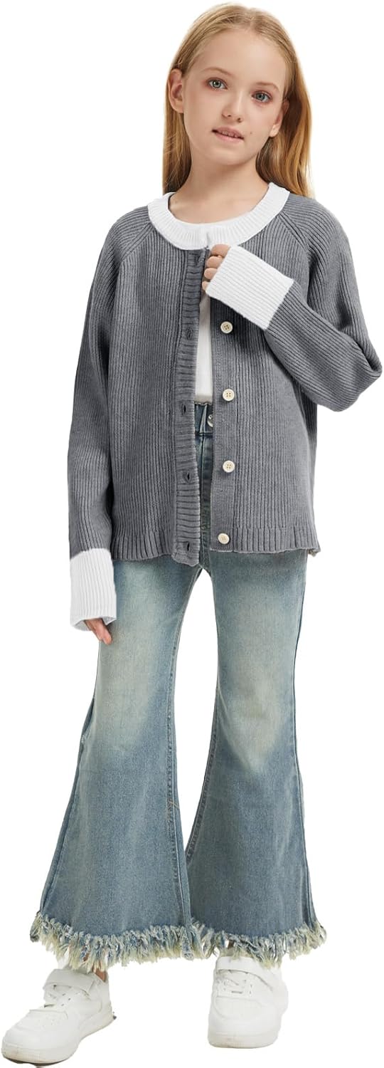 Girls Cardigan Sweater Kids Color Block School Uniforms Button Down Long Sleeve Knit Tops Tweens Winter Clothes - Image 5