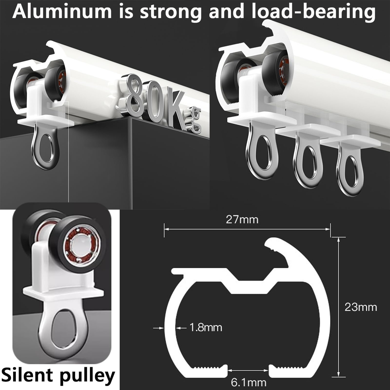 Montowany na suficie aluminiowy system szyn do zasłon 1,8 m srebrny - drążek do luksusowych zasłon, łatwy poślizg, idealny do użytku w pomieszczeniach, idealny do dekoracji okiennych