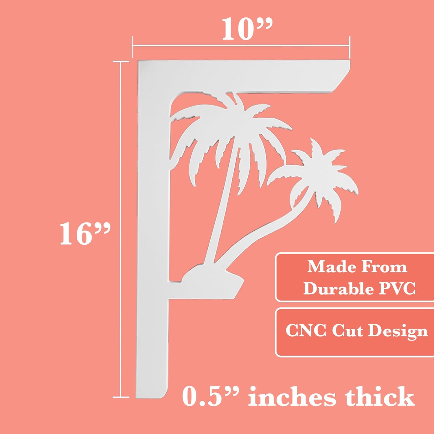 JennyGems Palm Trees Mailbox and Decorative PVC Porch Bracket, Mailbox Decor, Beach Coastal Theme, 16 Inch, Made in USA