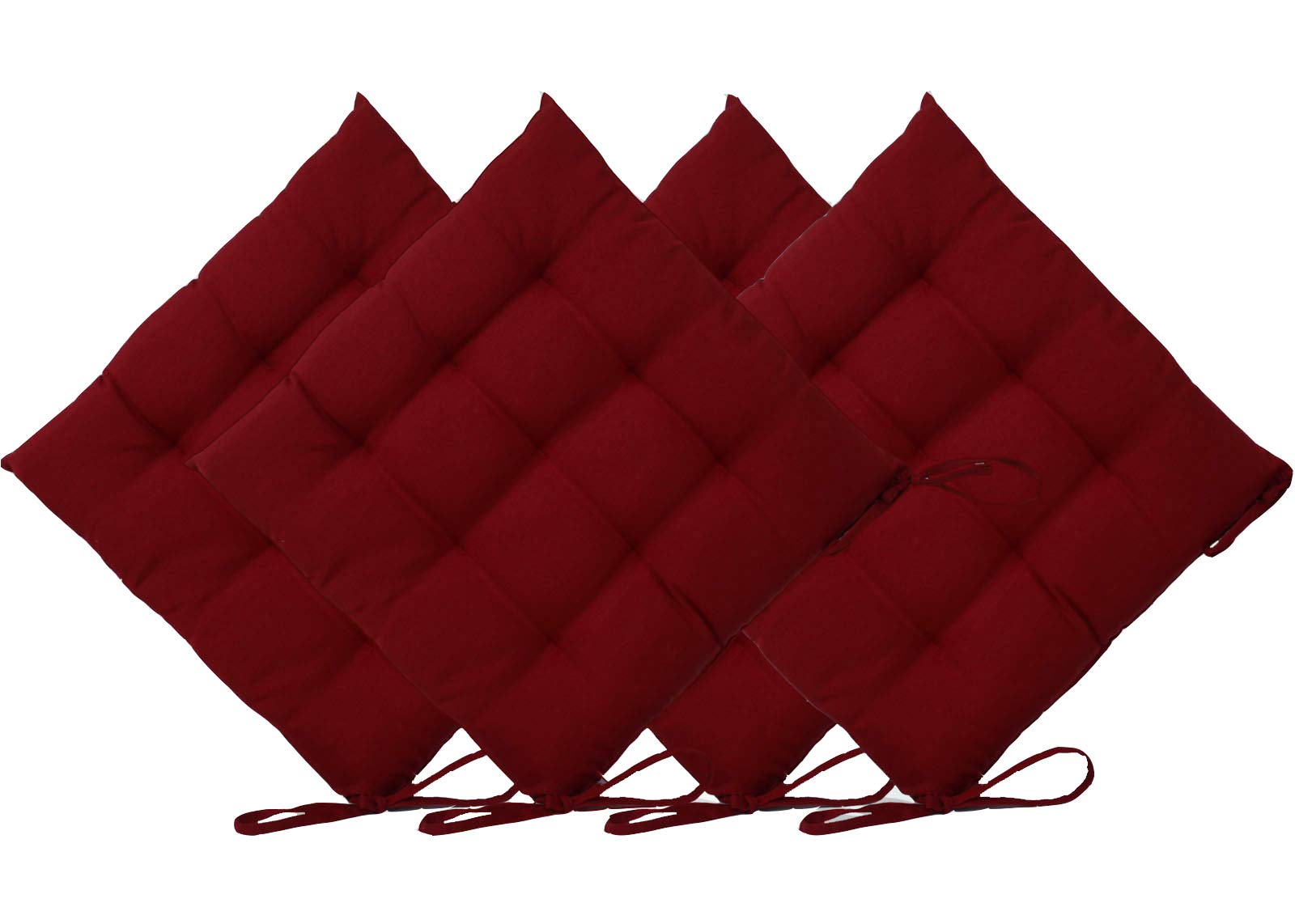 Casabella Pack of 4 Seat Pad for Dining Chair Garden Kitchen Chair Cushion With Tie On_9 Stitch_Red Indoor/Outdoor Comfortable chair pads for Kitchen seat pads 9 stitch cushions