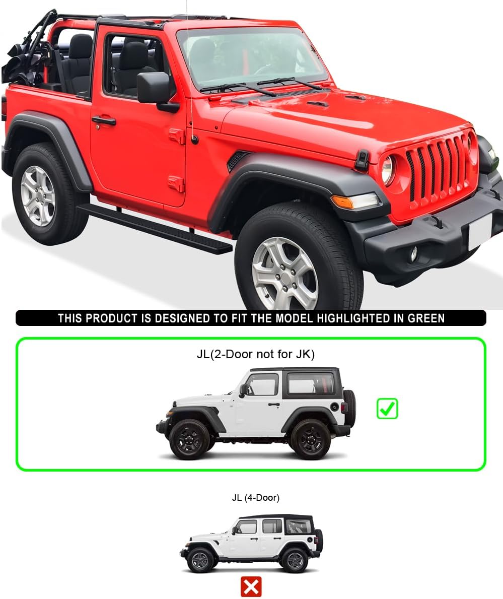HD Ridez Running Board 5" Stainless Steel Black Compatible with Jeep Wrangler JL 2018-2026 2-Door (Factory sidesteps or Rock Rails Have to be Removed) (Nerf Bar Side Steps Side Bars)