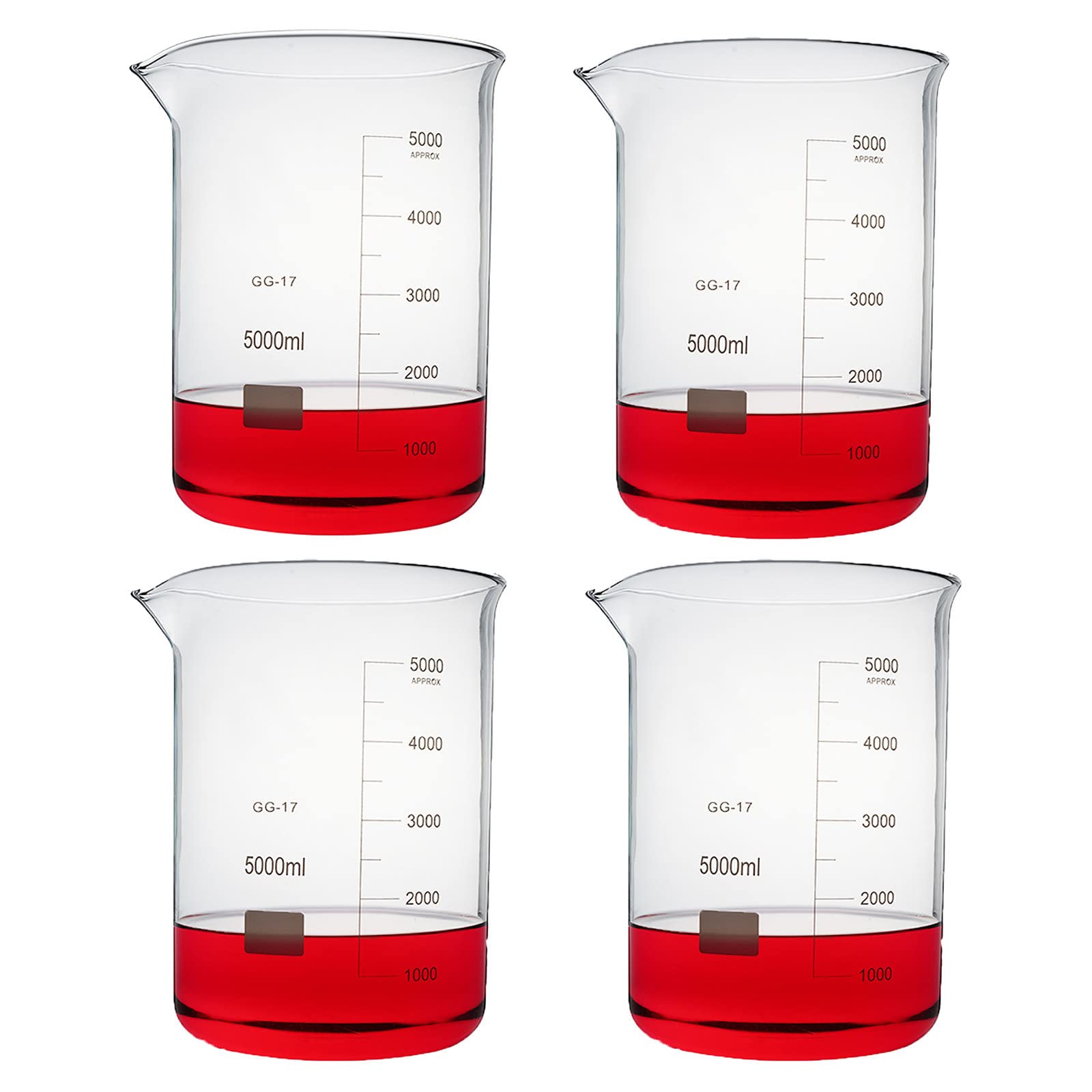 Vasos de precipitados de Vidrio de Forma Baja de 5000 ml, Vaso de Laboratorio de borosilicato Transparente, Vaso de medición Graduado de Vidrio con Pico, Reutilizable, para Laboratorio/escu