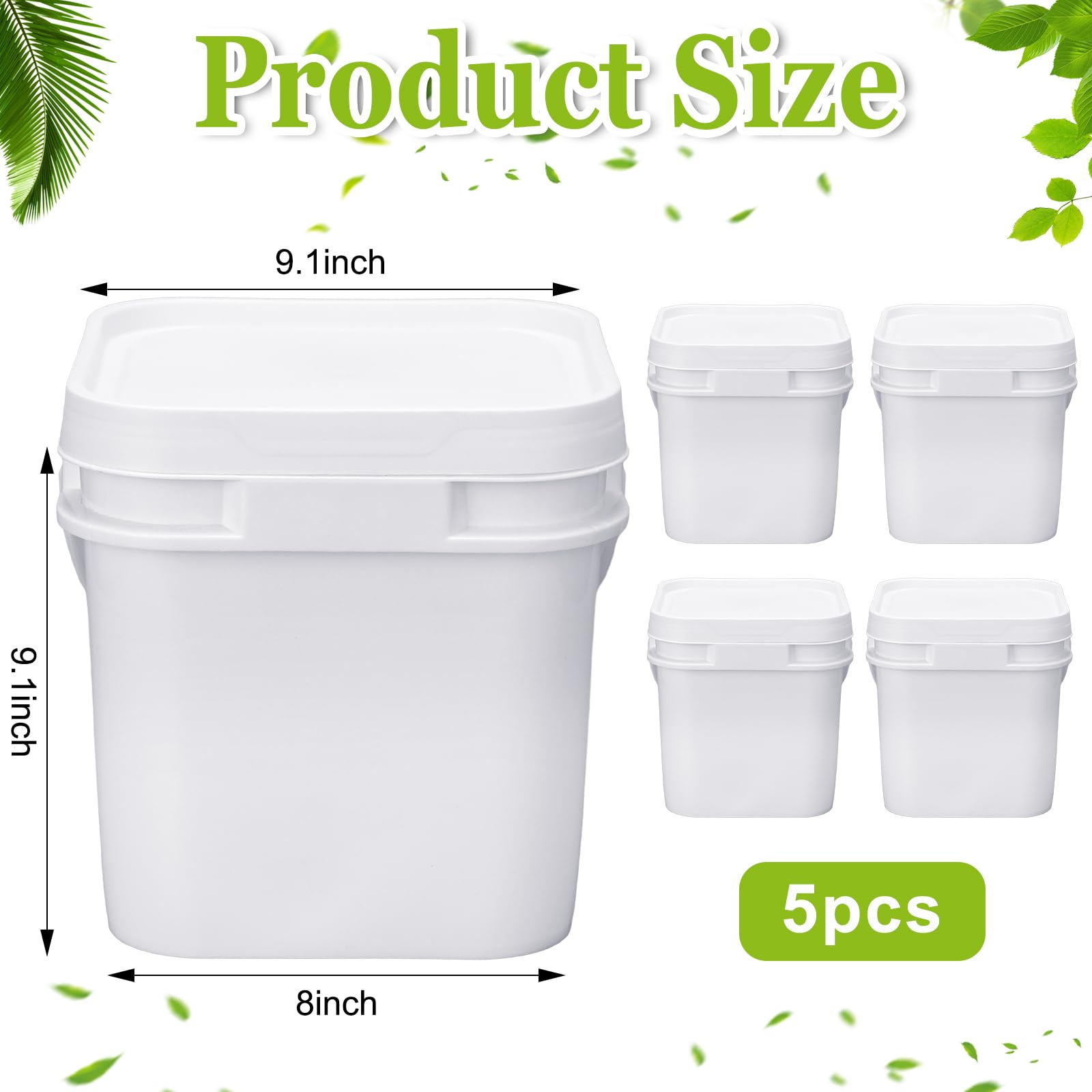 Suzile 5 cubos cuadrados de 2.2 galones con tapa, de plástico de grado alimenticio, cubo industrial de 10 litros con contenedor de asa para alimentos, aceite, tina, agua, pesca, pintura, limpieza de