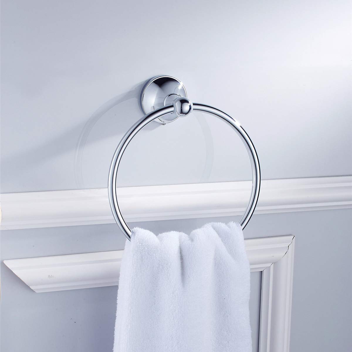 Portasciugamani Anello portasciugamani in Ottone Rotondo Appeso mensola portasciugamani Ciondolo Hardware per Bagno Accessori da Cucina a Parete, Argento