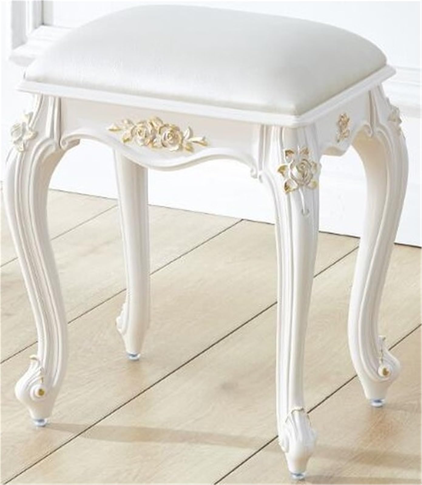 Vintage Vanity Stool, White Makeup Chair with Plush Velvet Cushion, Elegant Piano Bench or Bedroom Vanity Seat, Perfect for Dressing Table Decor