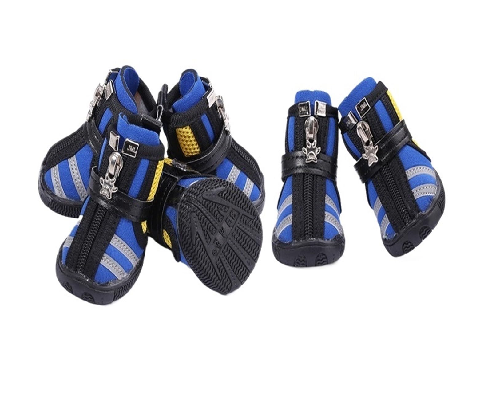 Chaussures imperméables pour chien avec bandes réfléchissantes – Bottes antidérapantes à fermeture éclair pour chiens de petite et moyenne taille, protection contre les pattes en toutes saisons (bleu