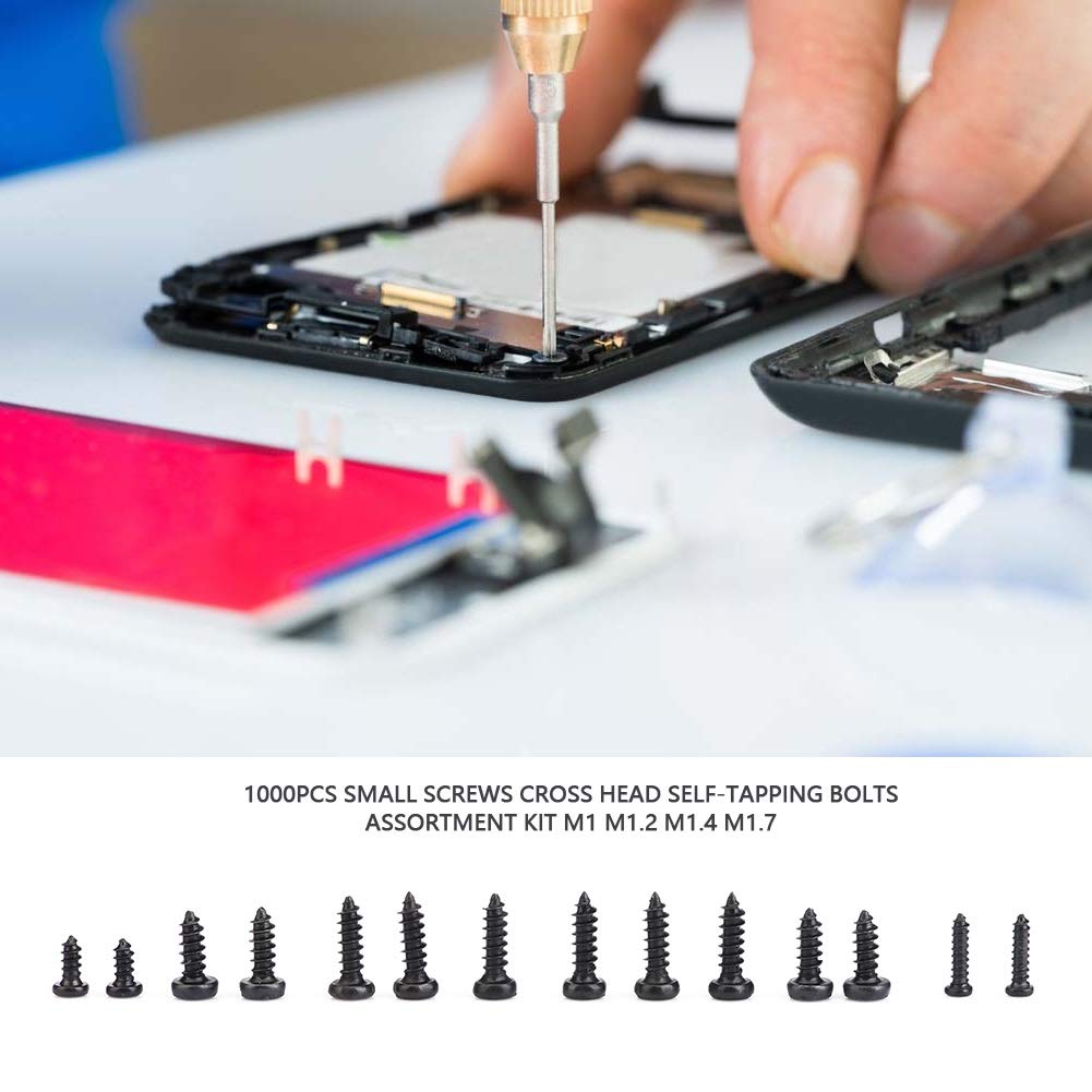 Image secondaire de Jadeshay 1000 Pièces Mini Vis Autotaraudeuses Pour Lunettes, Montres Vis Assortiment Kit Vis M1 M1.2 M1.4 M1.7