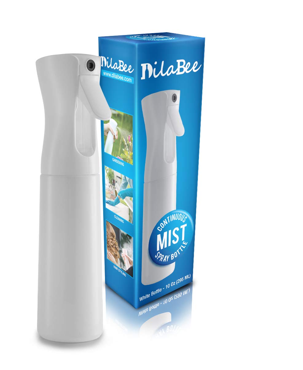 Continuous Mist Empty White Spray Bottle For Hair - Salon Quality 360 Water Misting Sprayer - Pressurized Aerosol Stylist Spray Mister (10 Oz)