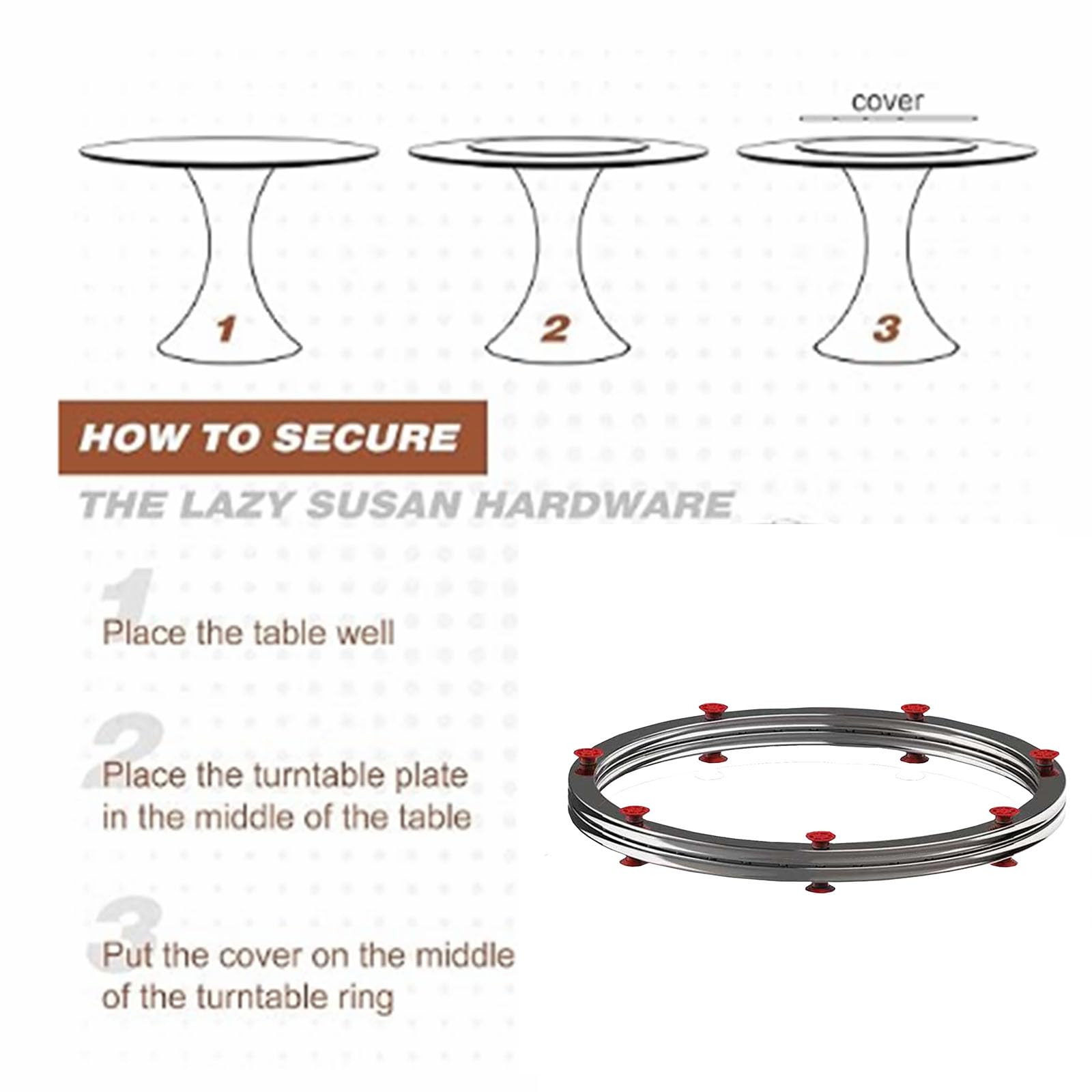 Tavolo da pranzo in acciaio inossidabile per Heavy Duty girevole 360 °, Lazy Susan Turntable, Tavolo da pranzo rotondo liscio giradischi (Stainless steel silver, 50cm/20in)