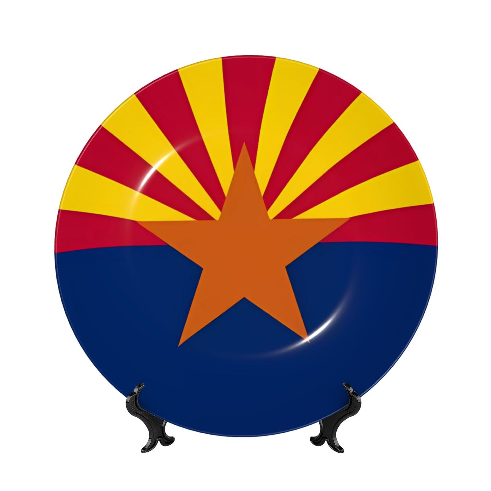 SXZVVBN Arizona Flag Bone China Decorative Plate Art with Stand Removable Adhesive Hanging for Home Office 7in