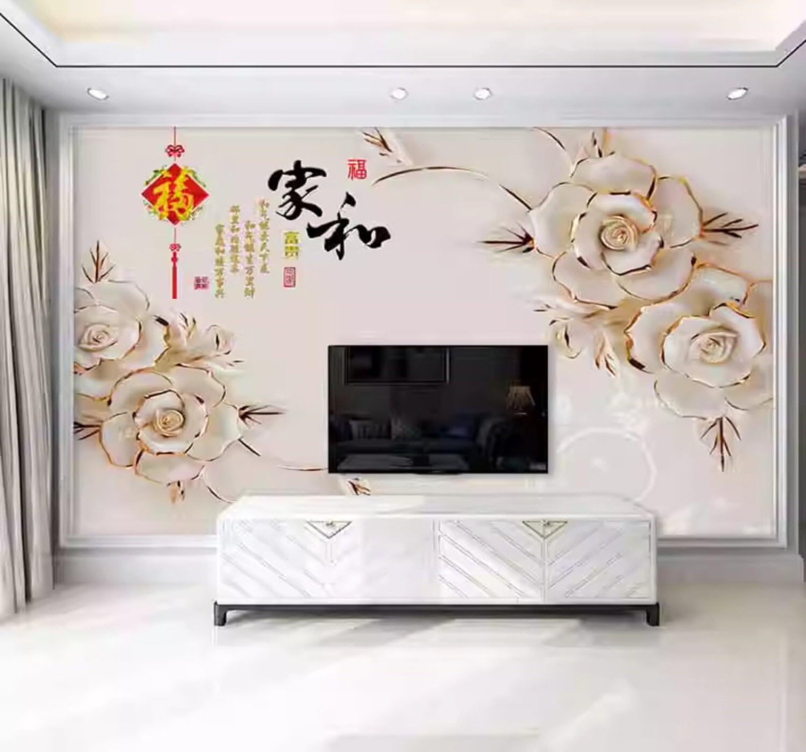 Three Dimensional Minimalist Relief Exquisite Flowers 3D Wallpaper Easy Install Feature Office Living Room Sofa Bedroom TV Background Wall Decoration-350cm×256cm