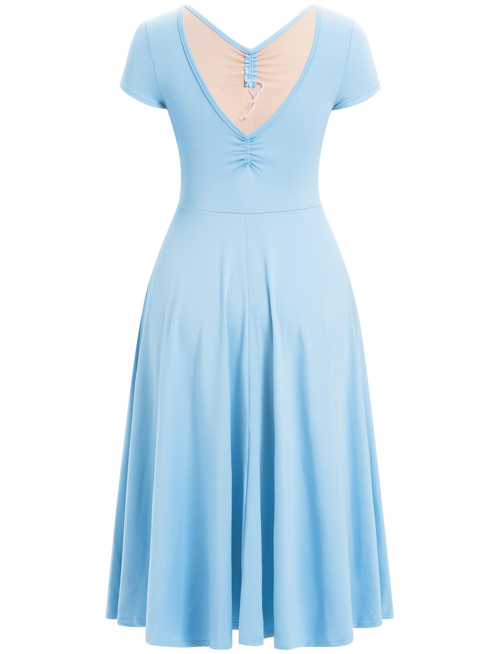 AFAVOM Lyrical Dance Costumes for Women Solid V-Neck Lyrical Dance Dress Flowy Swing Ruffle Maxi Skirt Contemporary Dance Costumes Adult Ballet Leotard Dance Dress Dancewear Blue XS