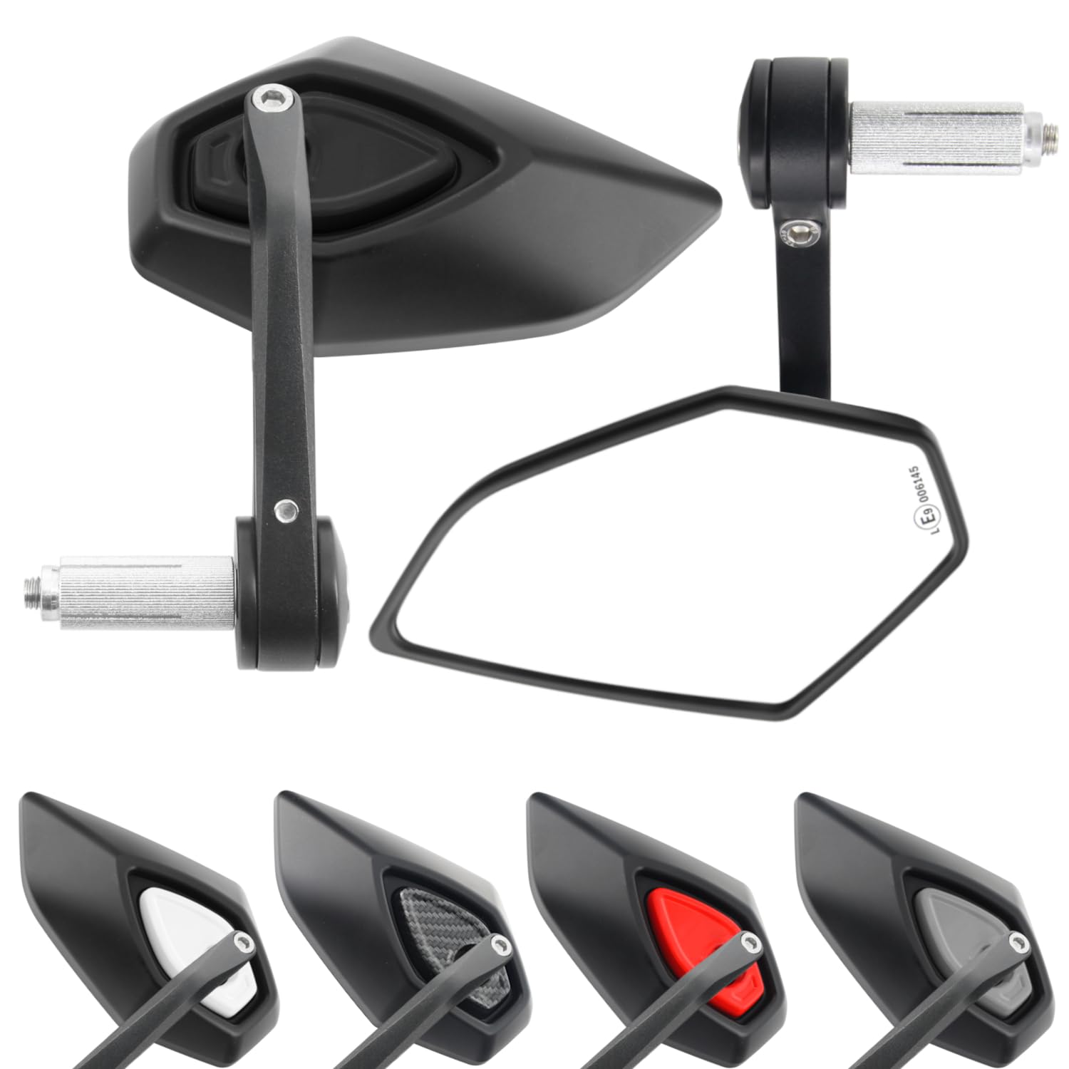 Area1 Specchietti Retrovisori Moto Universali da Manubrio, Coppia Omologata E – Compatibili con Duke SMC/R MT07 MT09 MT125 Z900 Z650 CMX CB 500 Hornet SV650 GSXS GSF Bandit R12 S1000 Tuono