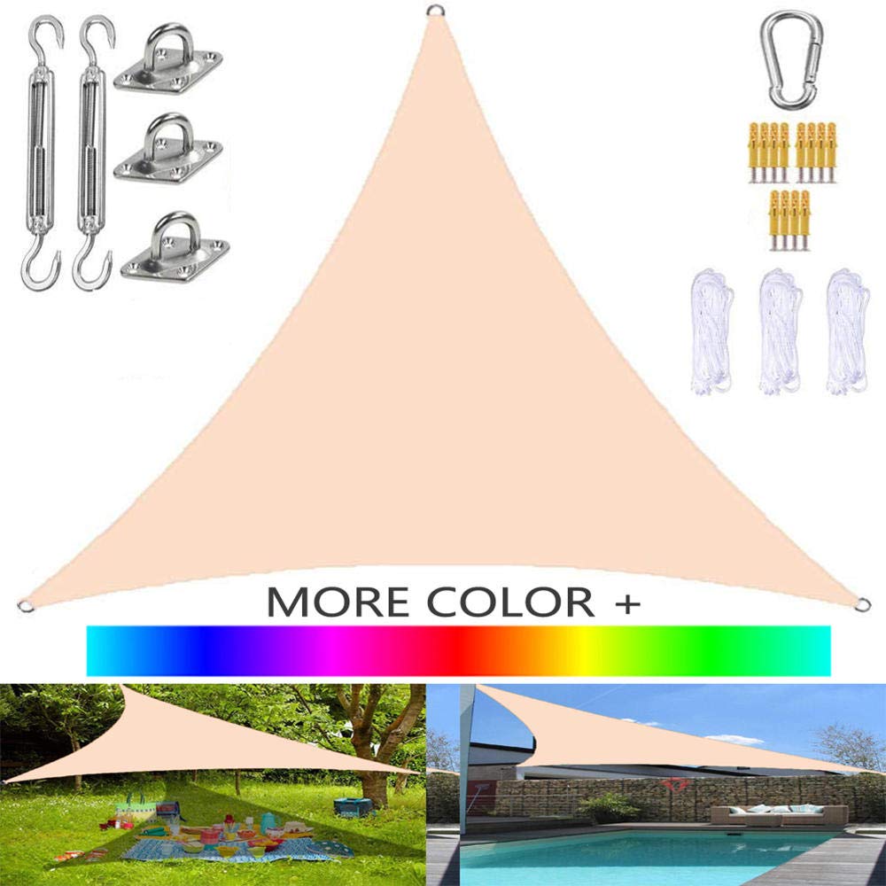 FYJHRR 2.4 x 2.4 x 2.4 m Triangle Awning Garden Patio Sun Protection Patio Awning Waterproof Shade Sail Hdpe Breathable UV Protection with 304 Accessories Stainless Steel Mounting Kit (Beige)