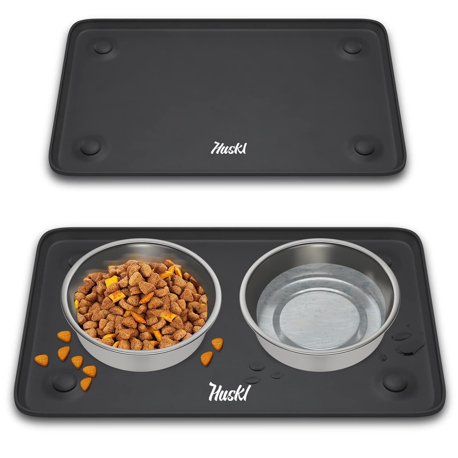 Silikon Futtermatte Mit 2 Näpfen - Rutschfeste Unterlage Für Hunde & Katzen 800ml