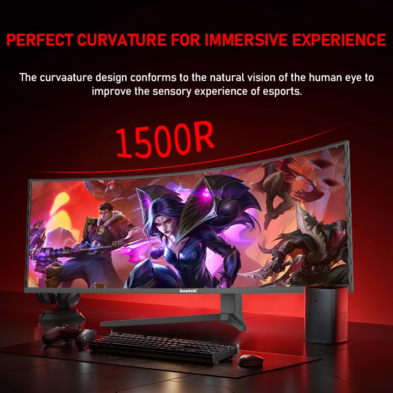 Image of Gawfolk 49 Inch Curved Gaming Monitor, 5120x1440 Dual QHD, 120Hz, 1500R, AMD FreeSync, 32:9, Height Adjustable Ultra-Wide Computer Screen for Multitasking