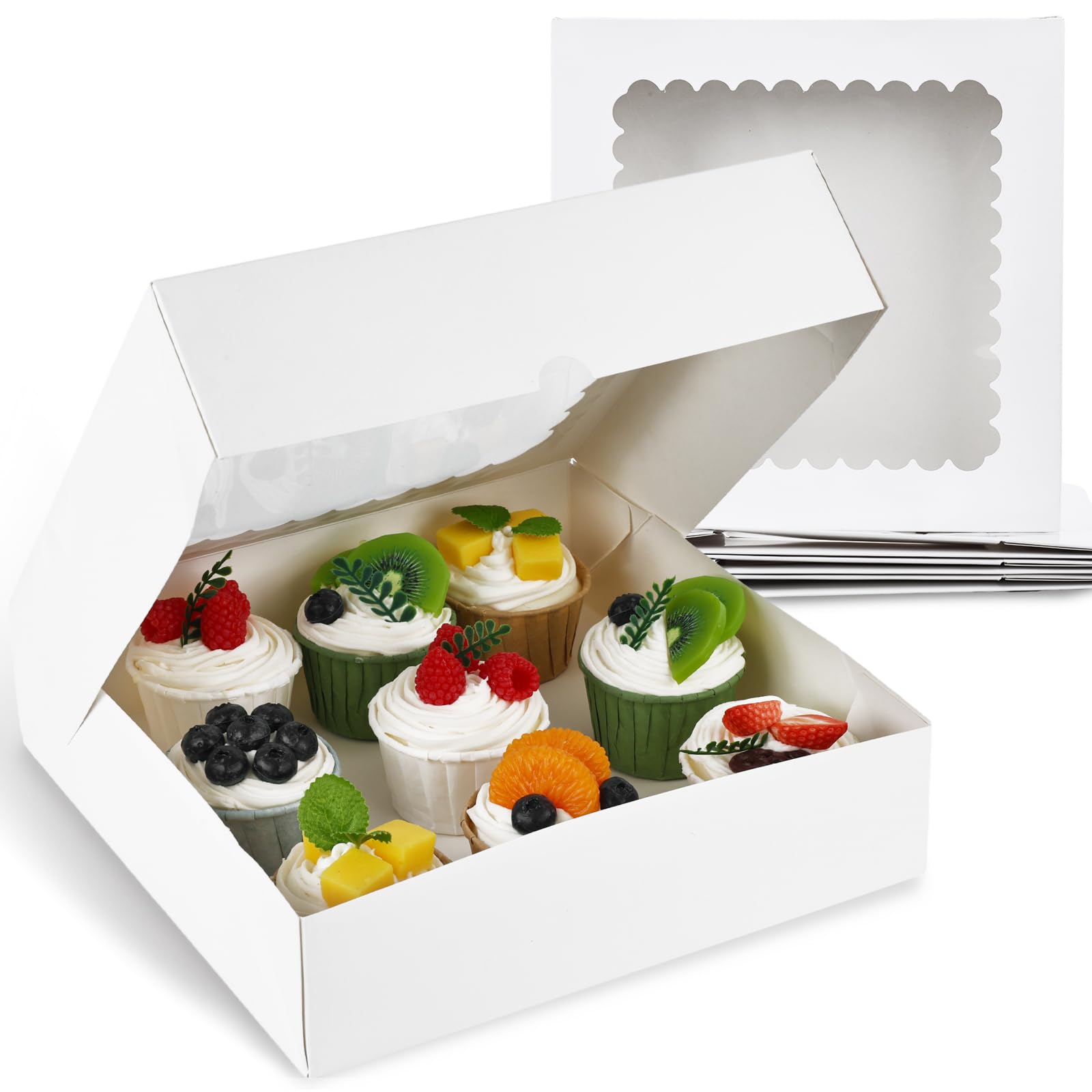 VGOODALL Disposable Take Out Food Containers food Containers Charcuterie Boxes with Clear Lids 5PCS Pie Boxes, White Bakery Boxes with Window 10x10x2.5 Inches