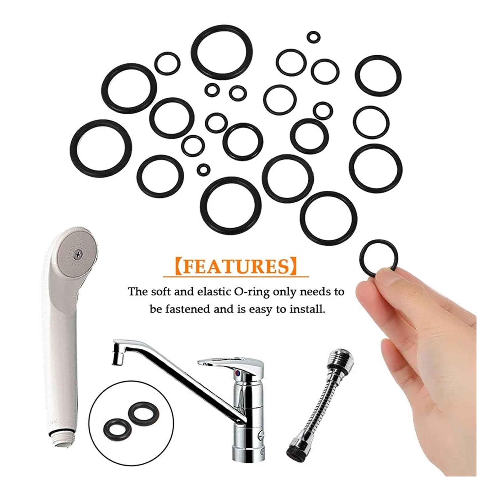 Juego de anillos de sellado de juntas tóricas de goma de 1200/740 Uds., juntas tóricas de caucho de nitrilo de alta presión, banda elástica de sellado NBR, juego de anillos O(740pcs with Tools)