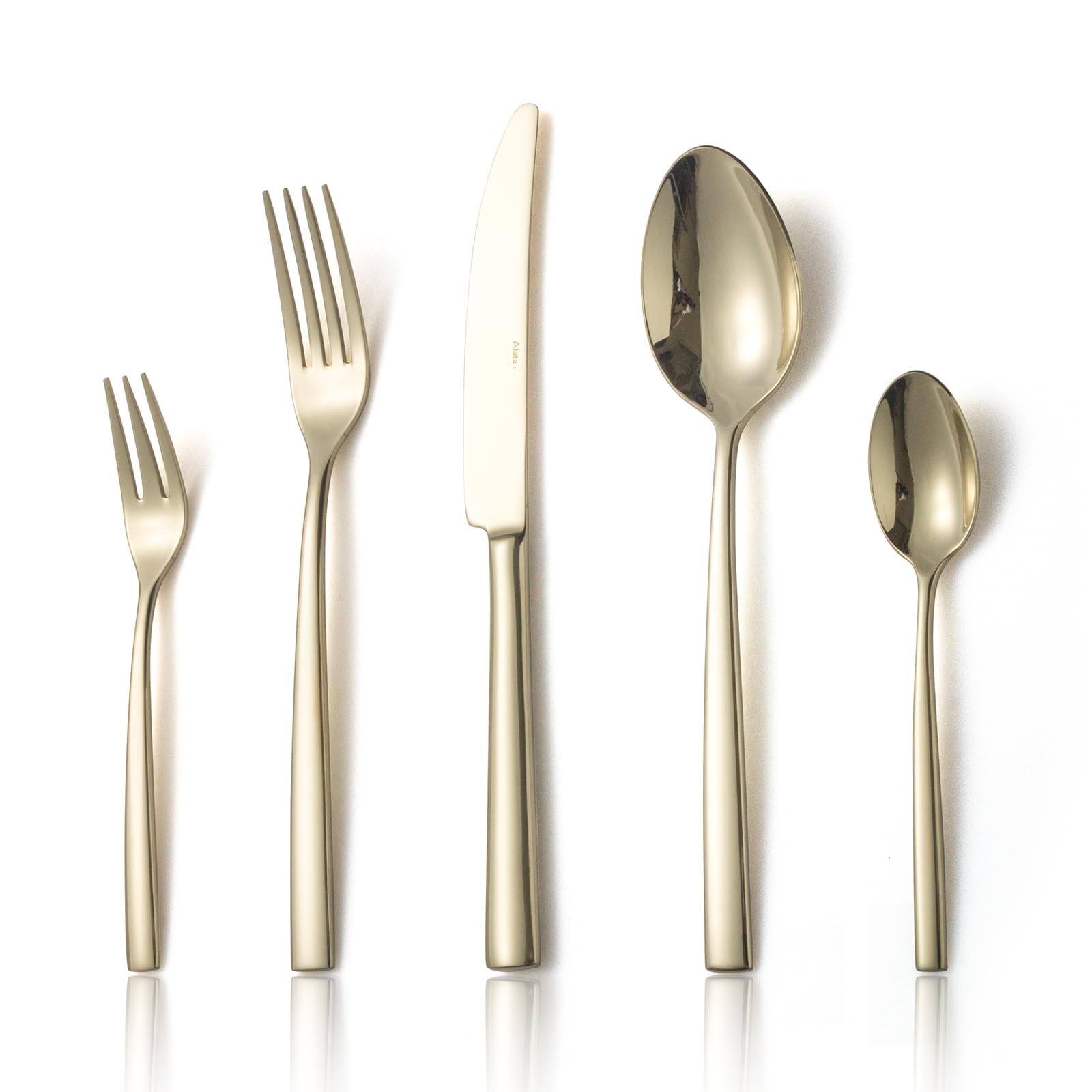 Alata Konrad 18/10 Edelstahl Poliert Champagner Gold Besteck Set 12 Personen, Essbesteck 60 teilig, Monobloc-Messer, Glänzend, Spülmaschinenfest