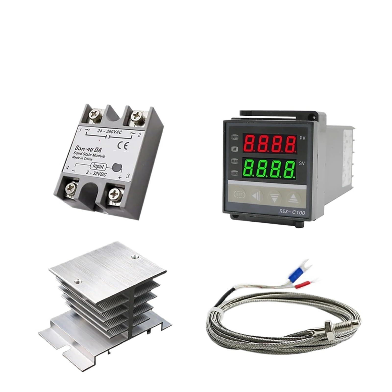 Cyfrowy termostat regulatora temperatury PID REX-C100 + Max 40A SSR SSR-40DA przekaźnik + termopara K M6 sonda 1M z radiatorem