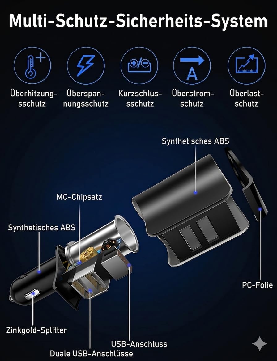 Rozdzielacz zapalniczki samochodowej 4 w 1, 80 W, ładowarka samochodowa z QC3.0 + 2 USB (3,1 A) i 12 V, woltomierz LED, zabezpieczenie przed przeciążeniem 12 V/24 V - do samochodów osobowych