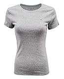 Womens Crewneck Solid Color Logo T-Shirt (Medium, Grey)