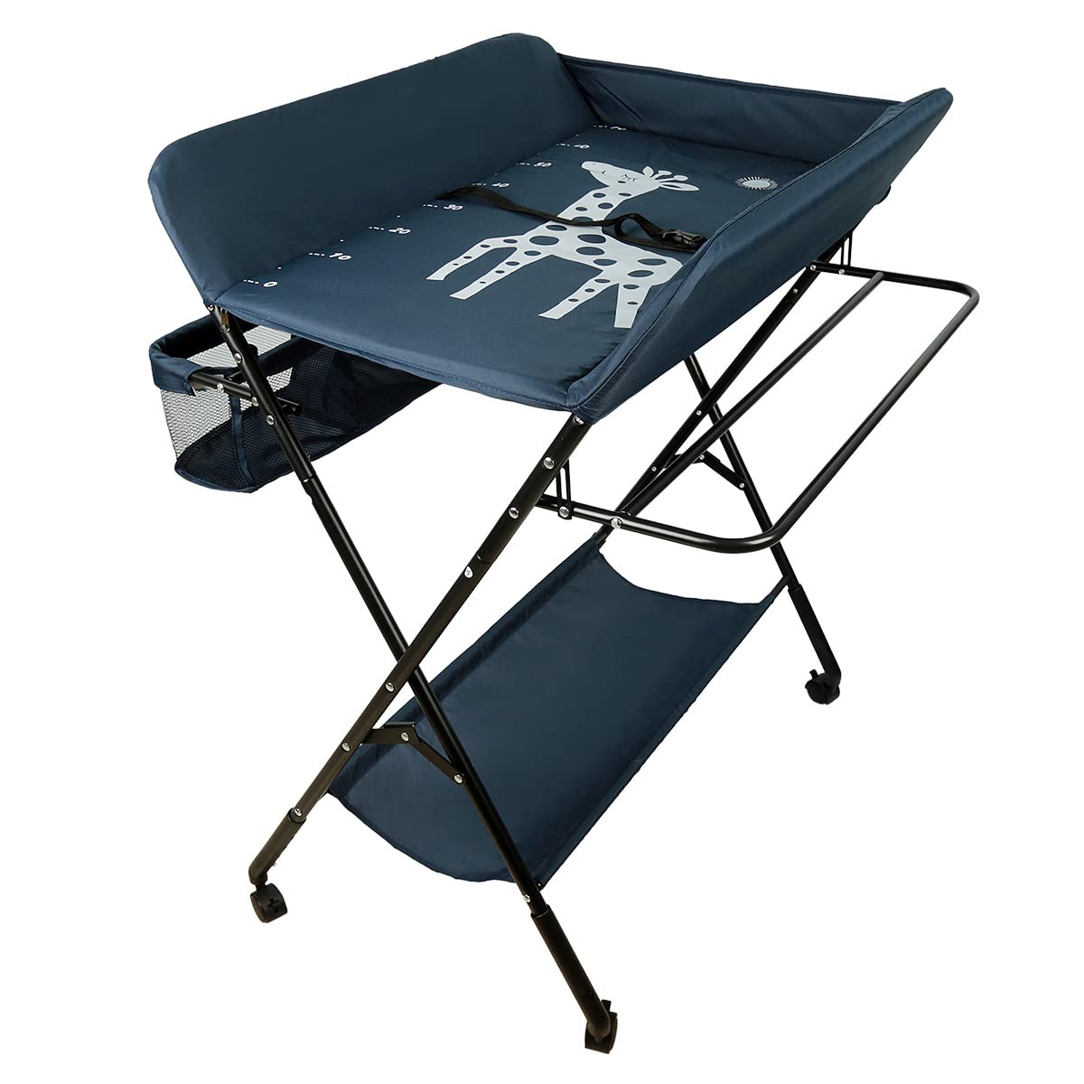 SHISHI Fasciatoio Portatile per Bambini, Fasciatoio Neonato Multifunzionale, Fasciatoio da Viaggio, Materassino Fasciatoio Impermeabile e Lavabile, Protegge la Vita (80×66×92 cm, Blu scuro-nero A)