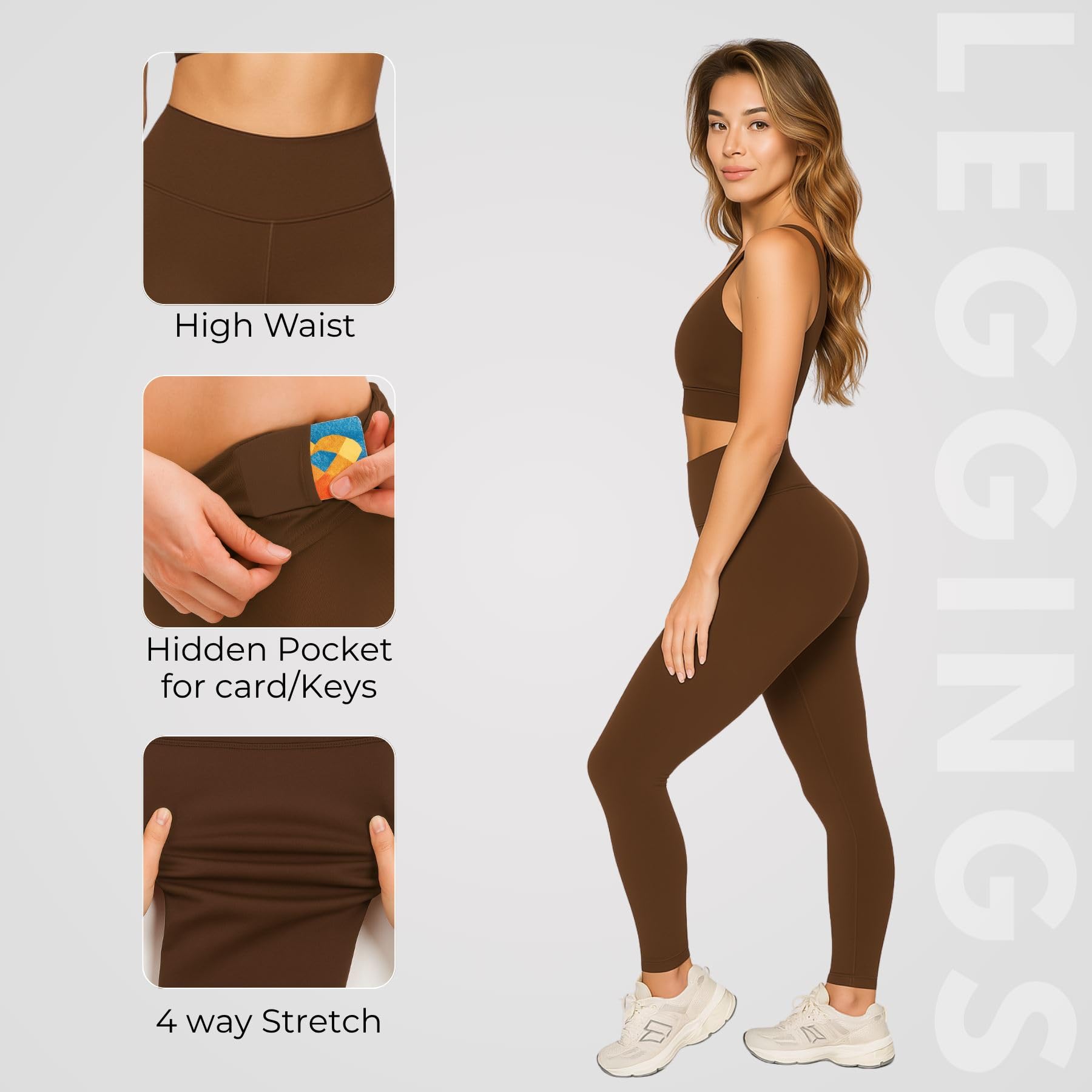 janisramone Leggings da donna a vita alta, pantaloni da yoga elasticizzati per controllo della pancia, con tasca segreta per carte e chiavi, danza, corsa, allenamento, palestra, leggings da donna UK