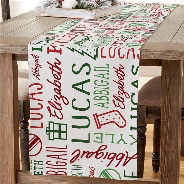 Personalization Universe Holiday Repeating Name Personalized Christmas Table Runner- 16" x 96"