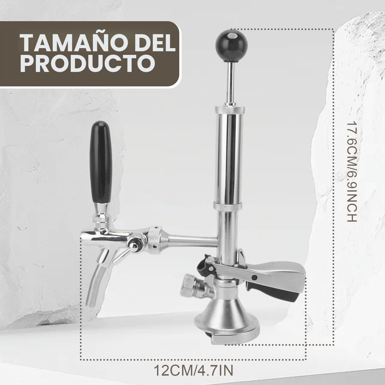 Bomba de cerveza de 4 pulgadas, grifo de cerveza de acero inoxidable, kit de grifo con bomba de aire y distribuidor, grifo de pistón para conexiones de barril, bomba de barril, perfecto para picnics y