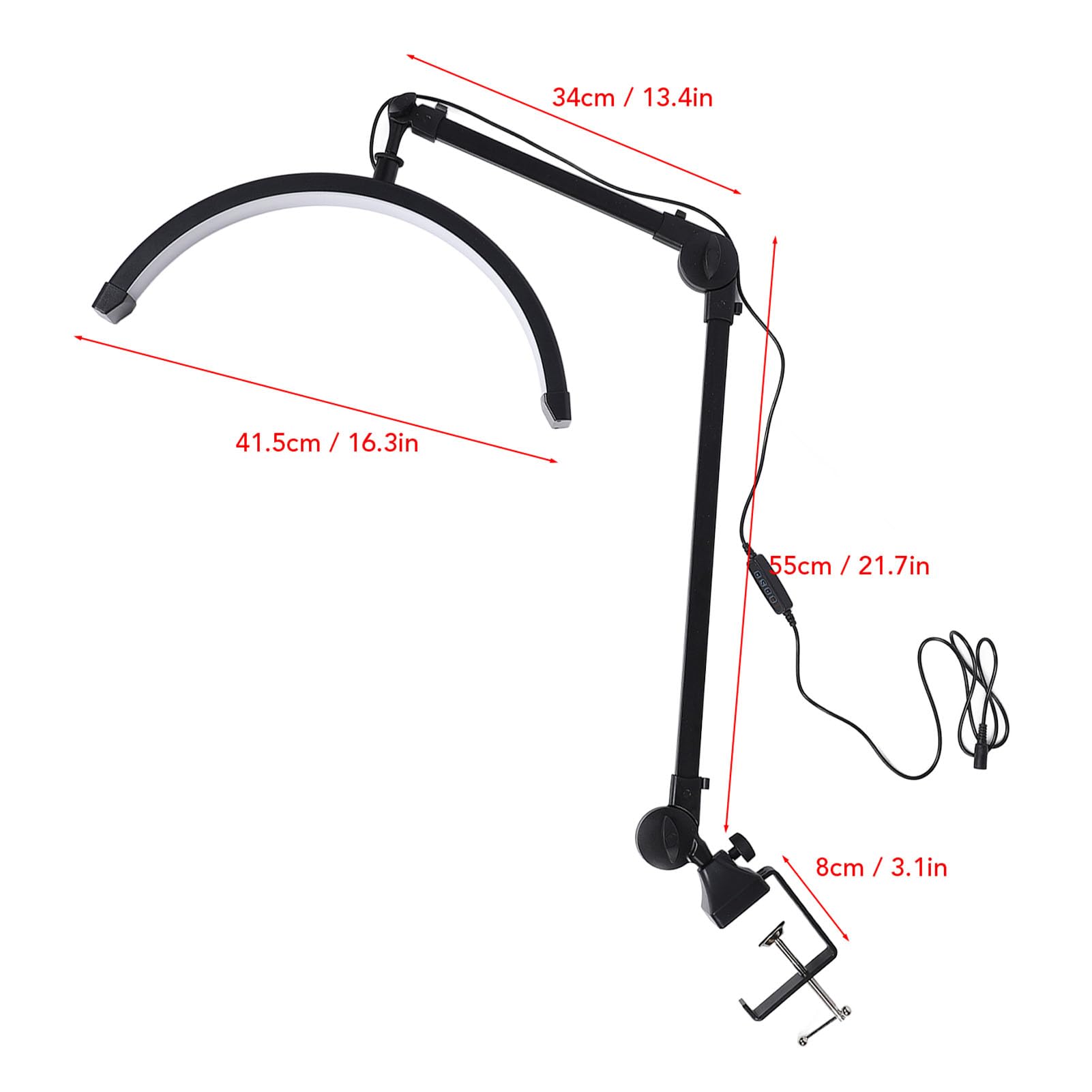 Sonew Lampka na Biurko do Paznokci Half Moon, 3 Tryby Oświetlenia Pielęgnacja Oczu Regulowane ramię Obrotowe Lampa LED do Paznokci z Zaciskiem, dla Profesjonalistów z Branży Pielę (wtyczka UE)