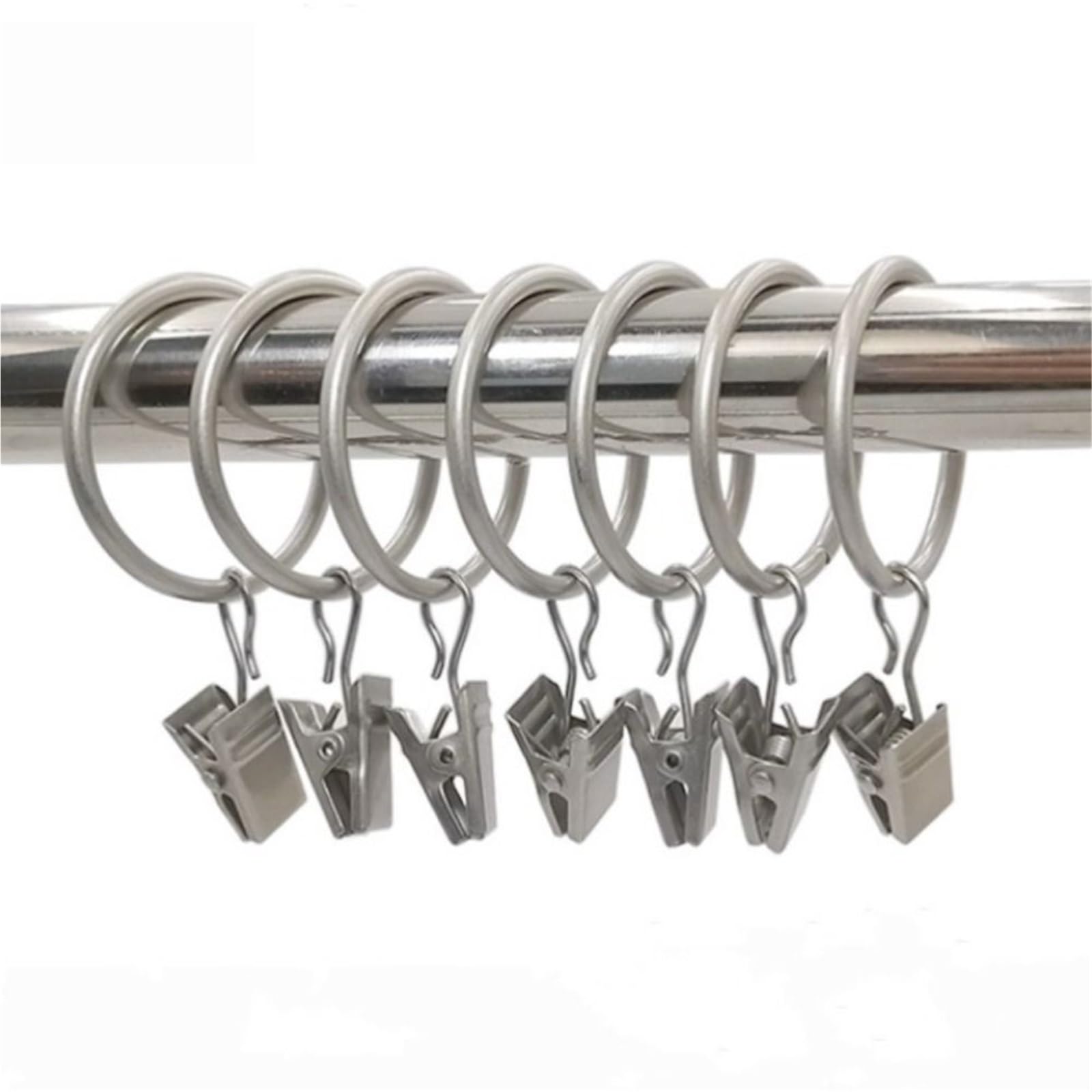 Hooks Clips for Drapes, 80pcs Metal Decorative Rustproof Drapery Window Curtain Hanging Ring Hook(Matte Silver,3.0X25mm)