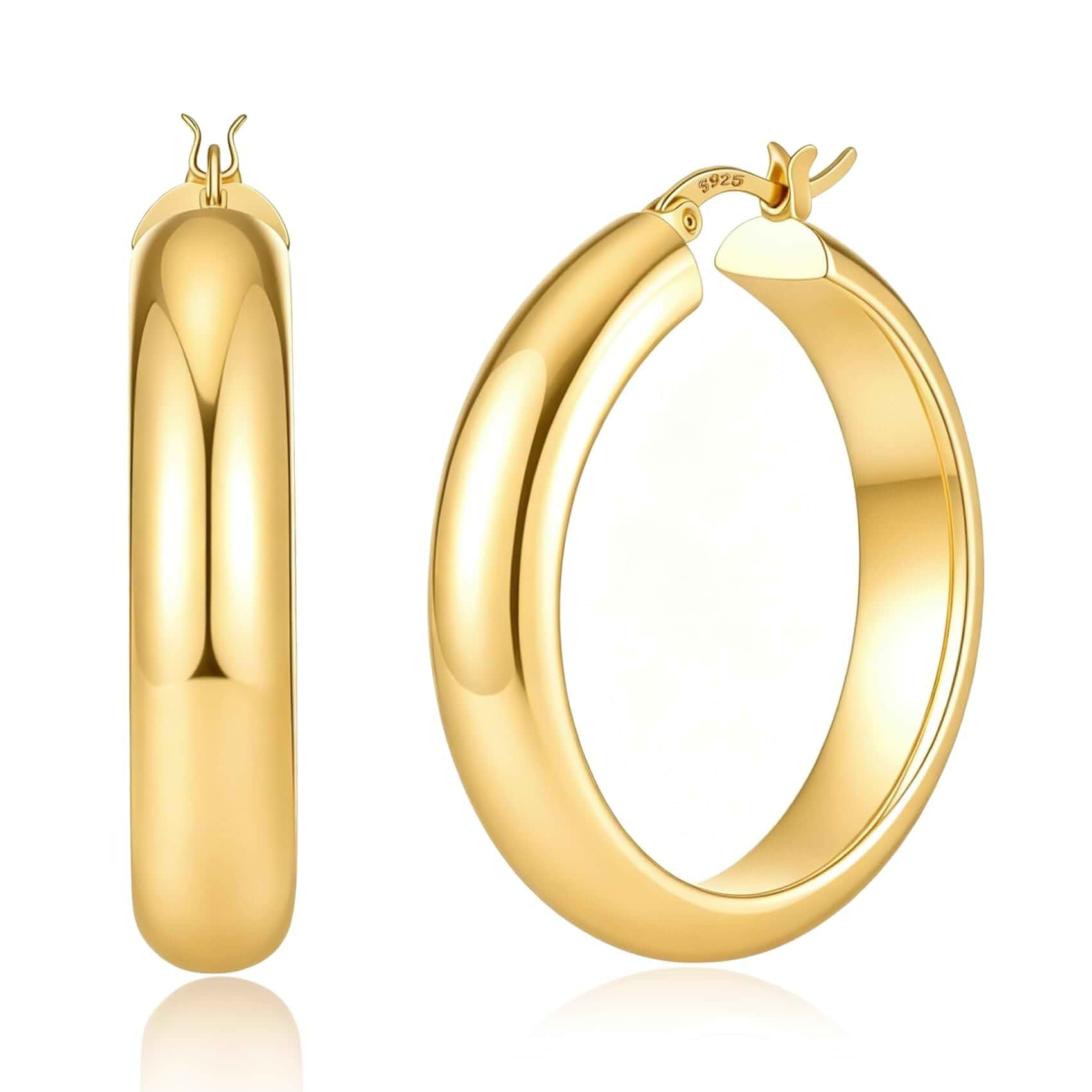 Chunky Gold Hoop Earrings for Women Large 14K Gold Plated Hoops Earring Non Tarnish Gold Chunky Hoops for Sensitive Ear 14K Gold Plated Hoop Earrings Lightweight Large Hoop Earring 20/30/40/50/60mm